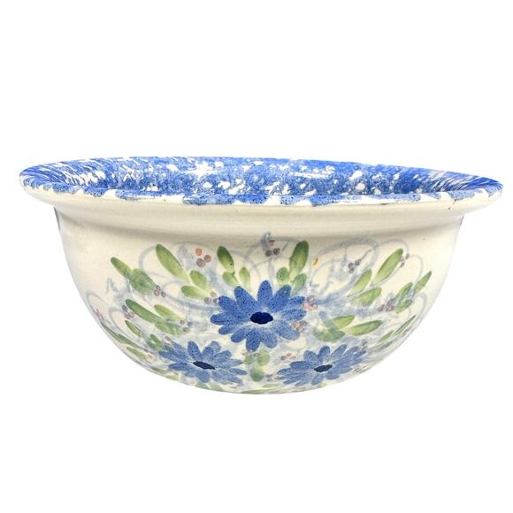 East Texas Pottery Other - East Texas Pottery Blue Floral Spongeware 11" Mixing Serving Bowl-Excellent!